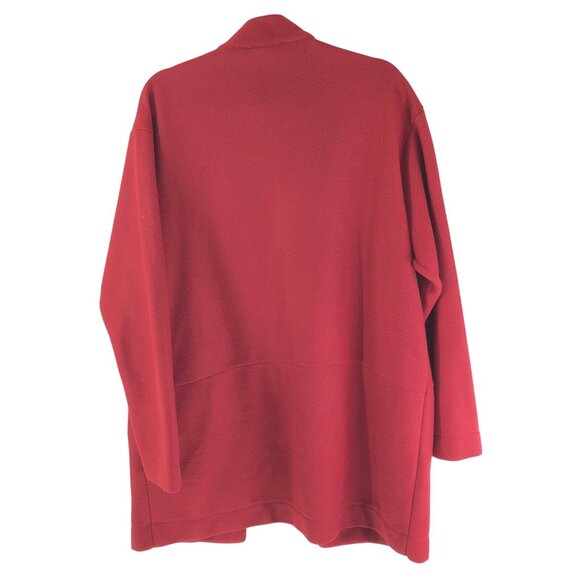 Express Womens Jacket Open Front Pockets Fleece Warm Red Size L - Picture 2 of 4